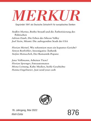 cover image of MERKUR Gegründet 1947 als Deutsche Zeitschrift für europäisches Denken--5/2022